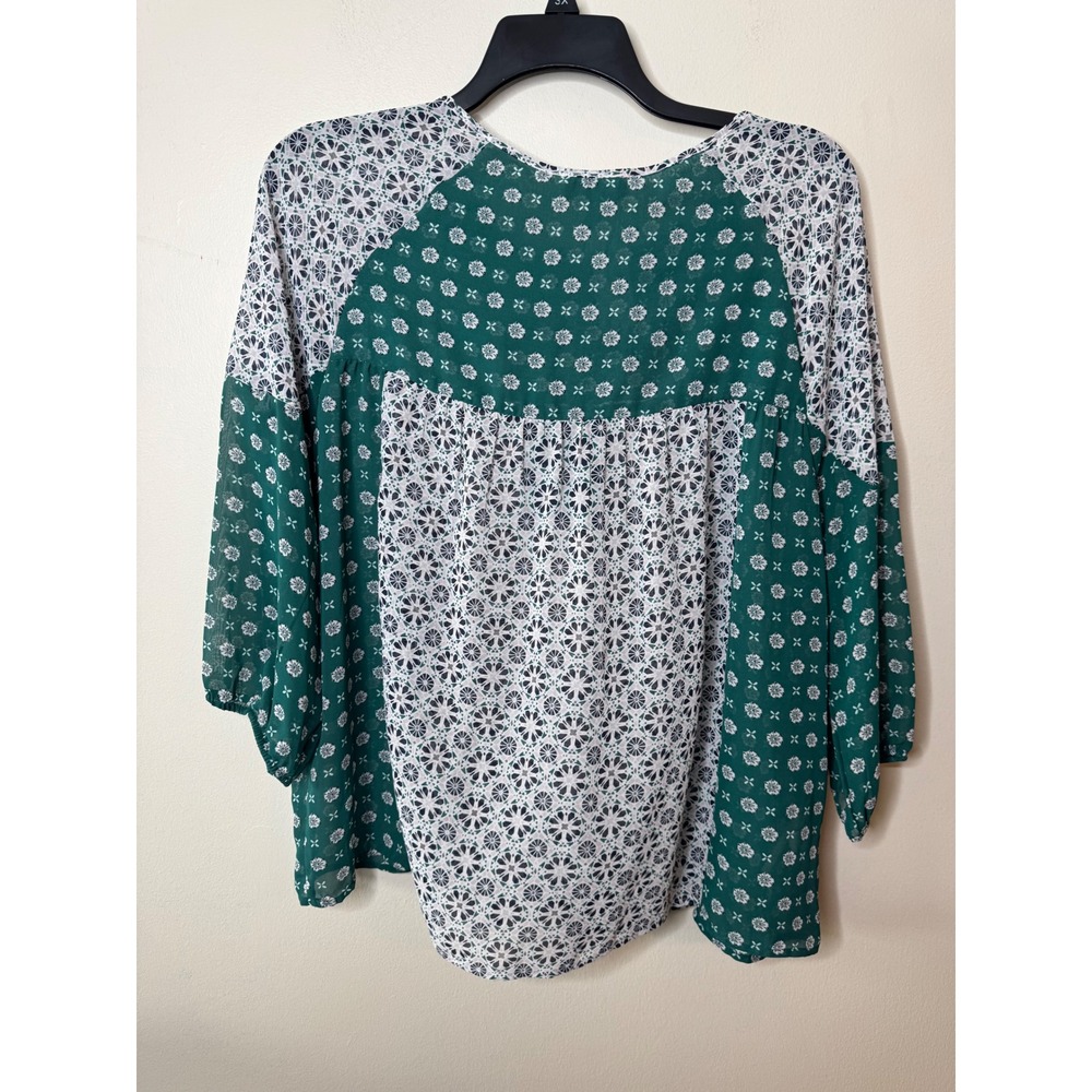 LOFT Outlet Floral Medallion Mixed Print Blouse Green White - Picture 7 of 7